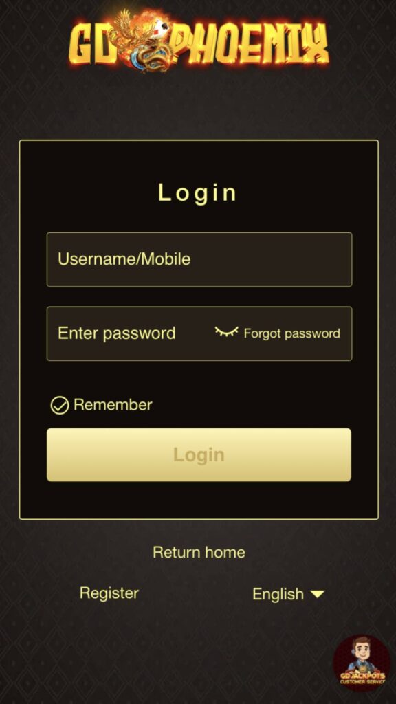 GDPHOENIX888 Casino App Preview - Login Page