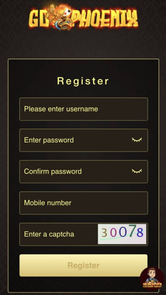 GDPHOENIX888 Casino App Preview - Register Page